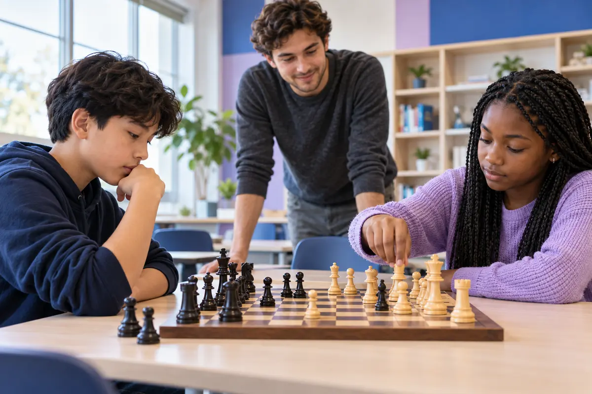 Students developing strategy through a guided chess game